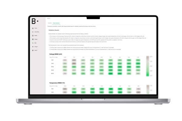 Laptop displaying a report with tables showing voltage and temperature RMSD over time, with green and gray color-coded cells.