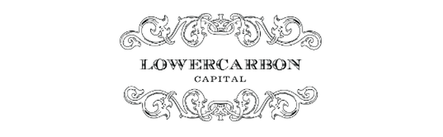Ornate vintage-style text reading 'Lower Carbon Capital' with decorative flourishes.